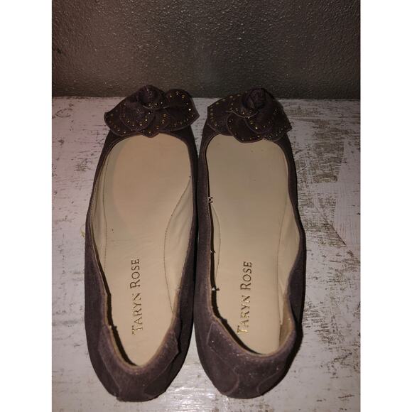 Taryn Rose Babylon  Preppy Edgy Studded Rosettes Metallic Suede Ballet Flats - Picture 6 of 9